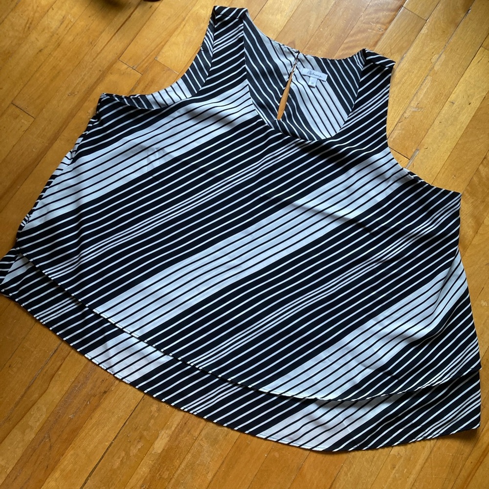 2X Striped Black and White Women's Top